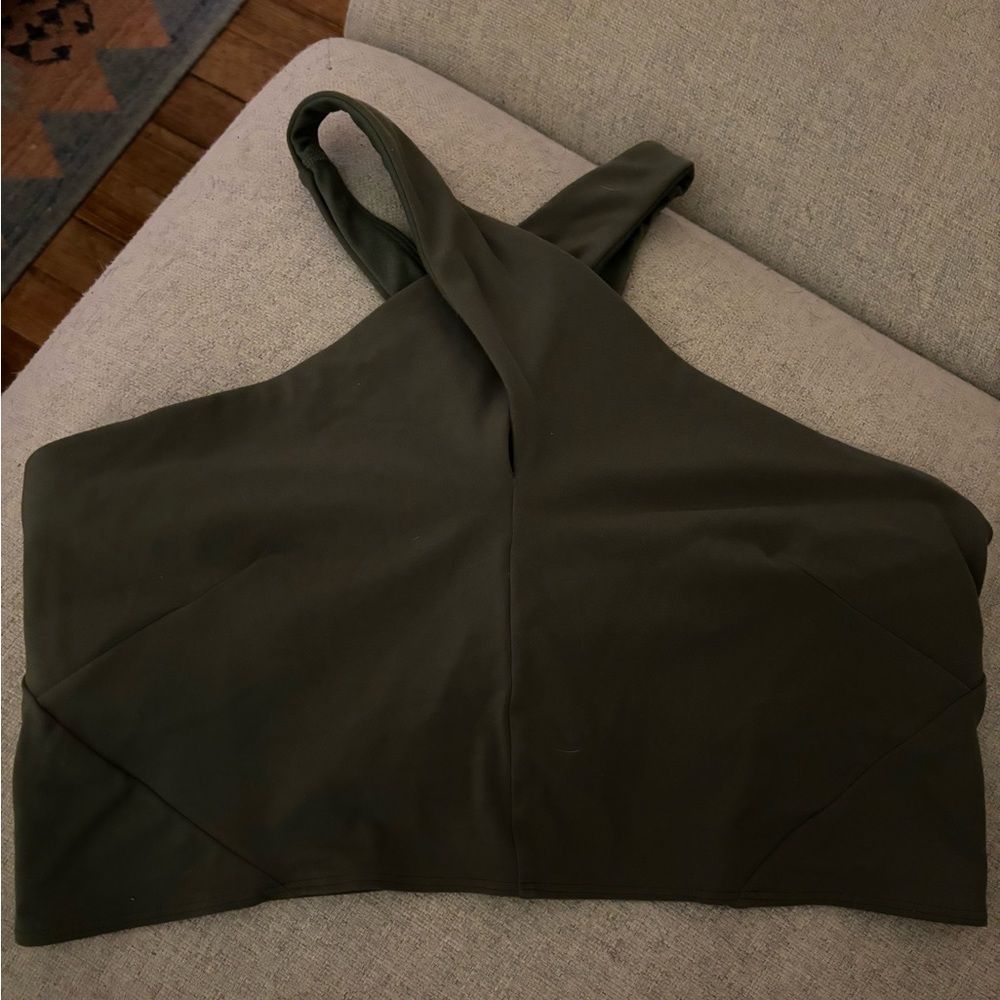 Lululemon Green Cross High Neck Sports Bra